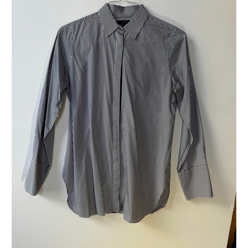J.crew shirt blouse button down Blue white stripe long sleeve 4 preppy